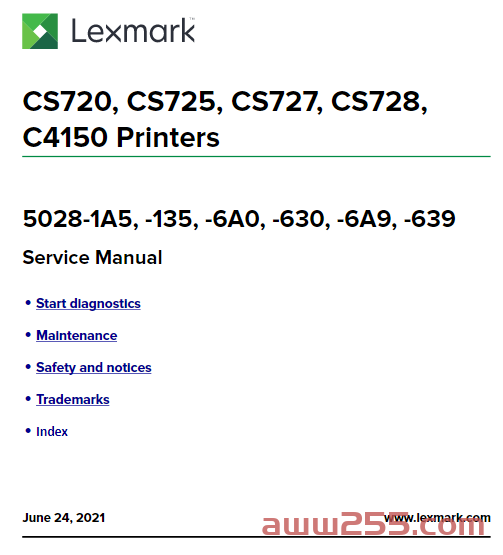 利盟 CS720, CS725, CS727, CS728, 彩色激光打印机英文维修手册.pdf